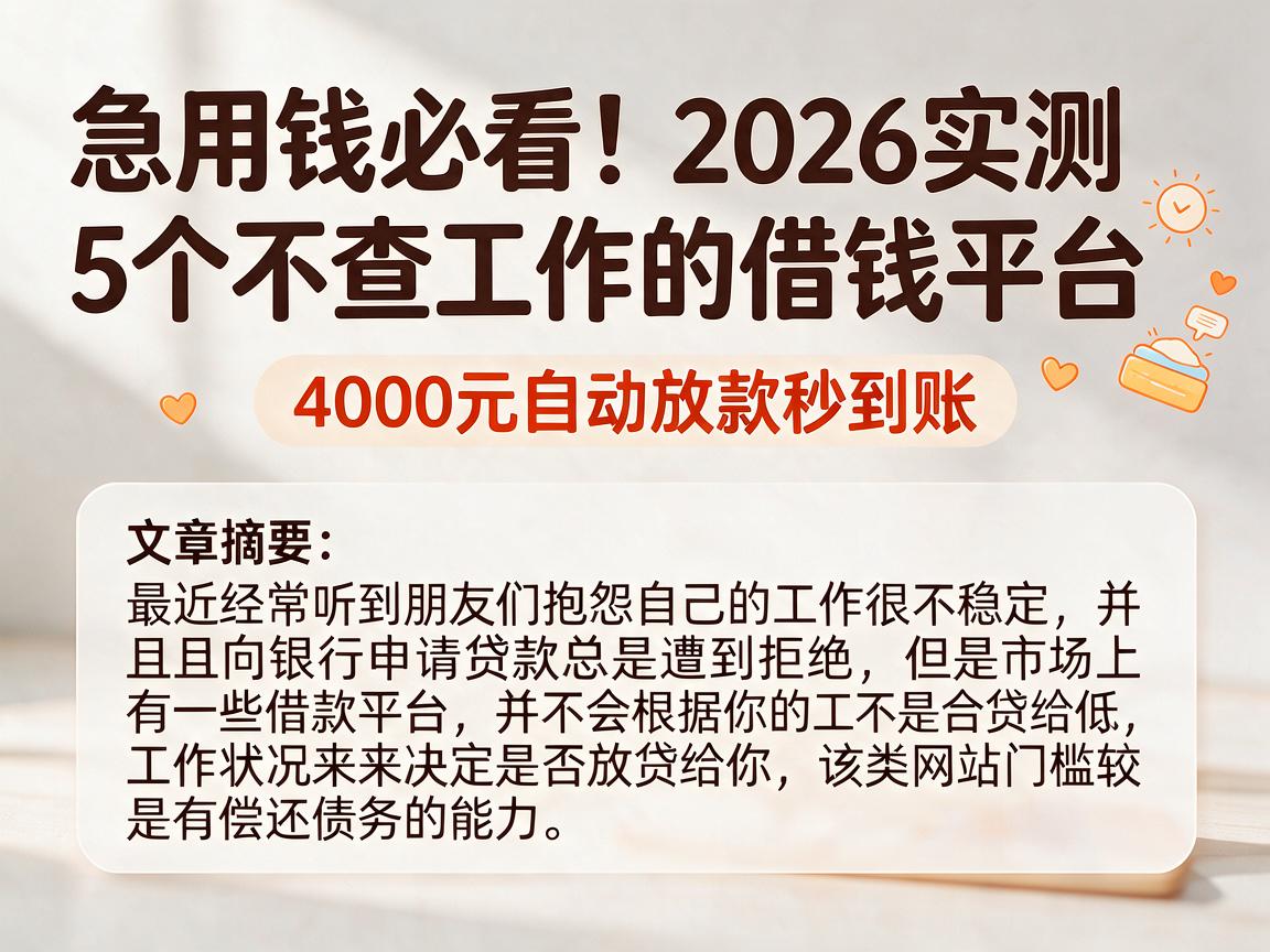 急用钱必看！2026实测5个不查工作的借钱平台，4000元自动放款秒到账