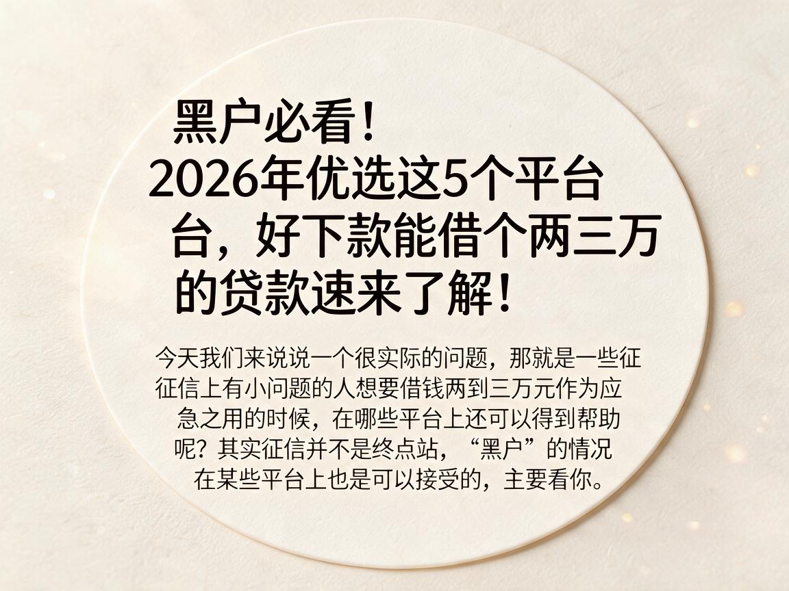 黑户必看！2026年优选这5个平台，好下款能借个两三万的贷款速来了解！