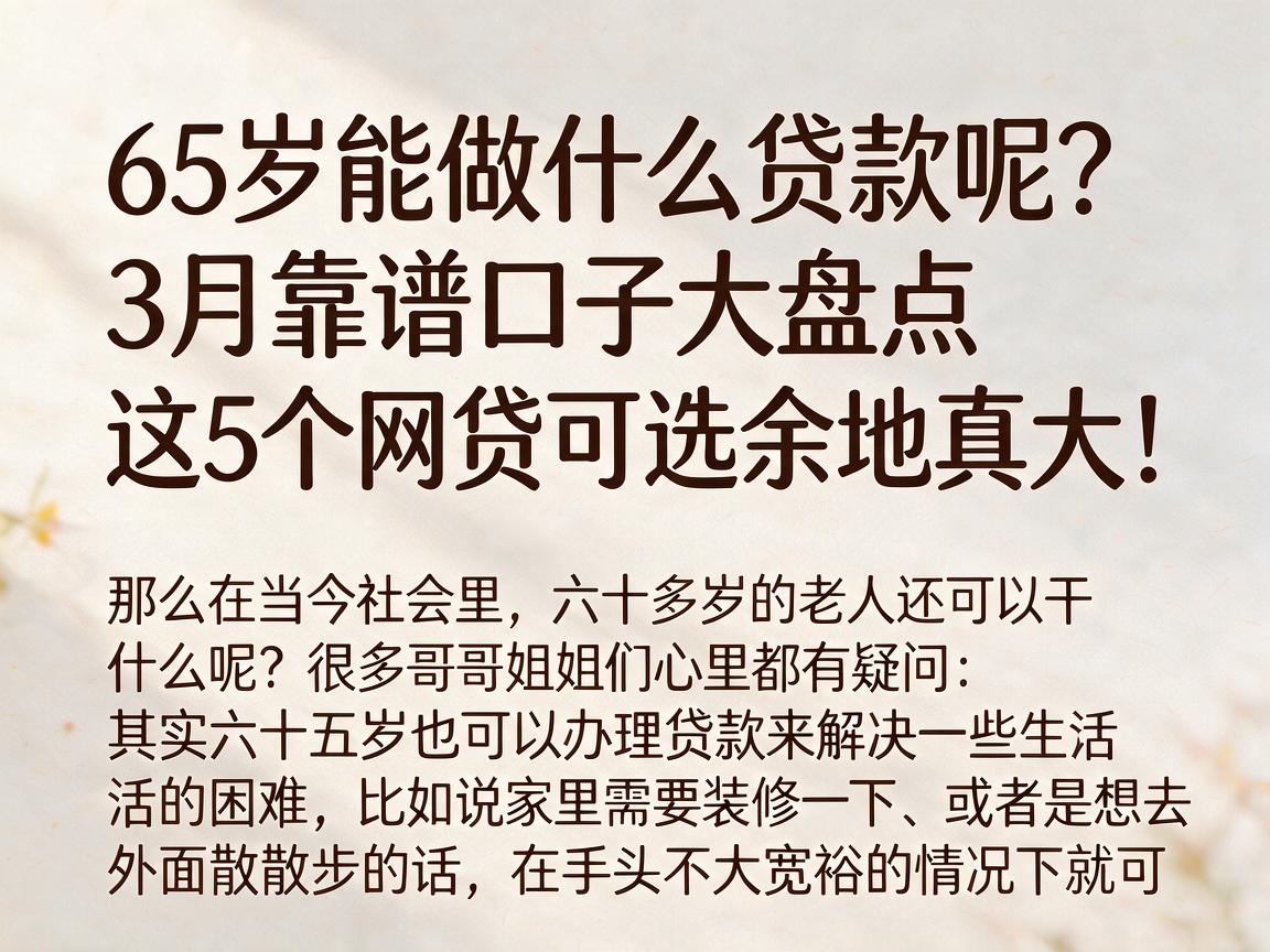 65岁能做什么贷款呢?3月靠谱口子大盘点,这5个网贷可选余地真大!