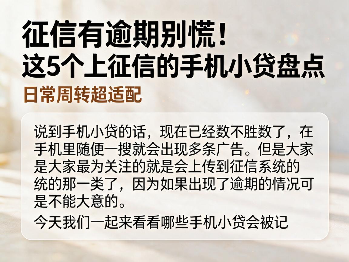 征信有逾期别慌!这5个上征信的手机小贷盘点,日常周转超适配