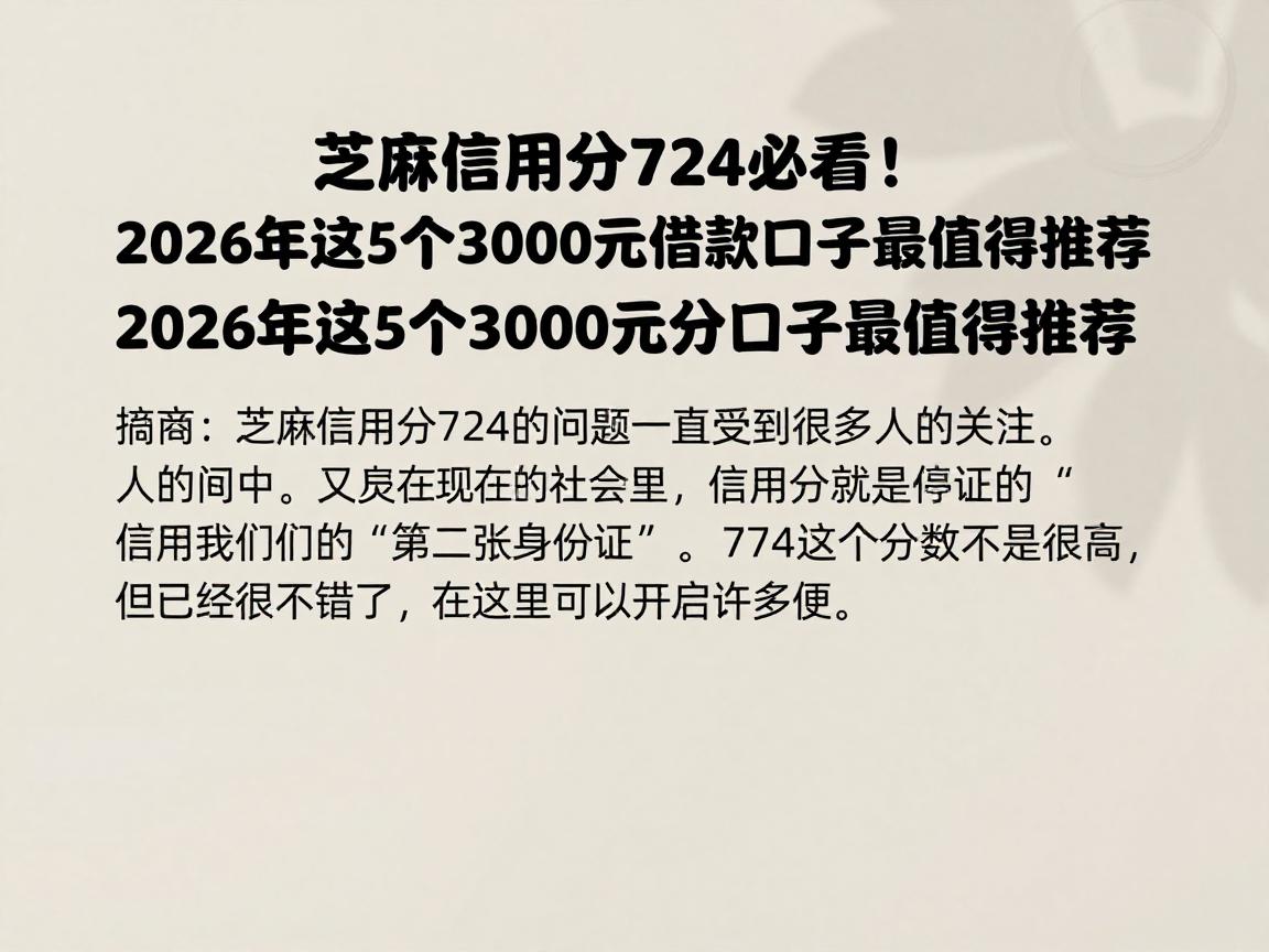 芝麻信用分724必看！2026年这5个3000元借款口子最值得推荐