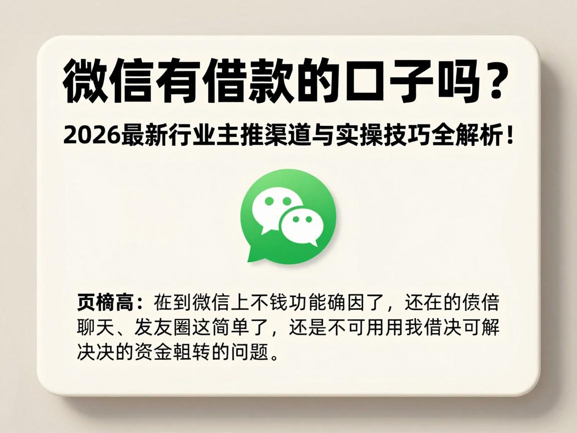 微信有借款的口子吗？2026最新行业主推渠道与实操技巧全解析！