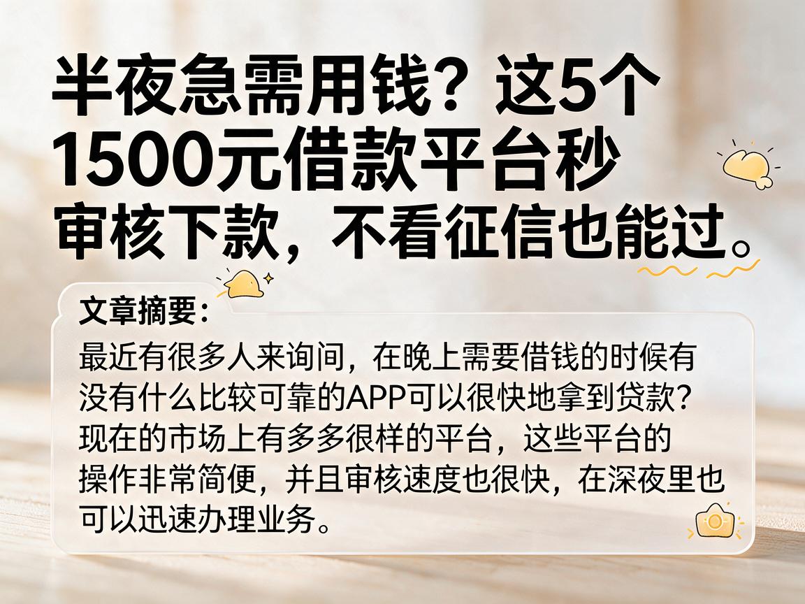 半夜急需用钱？这5个1500元借款平台秒审核下款，不看征信也能过
