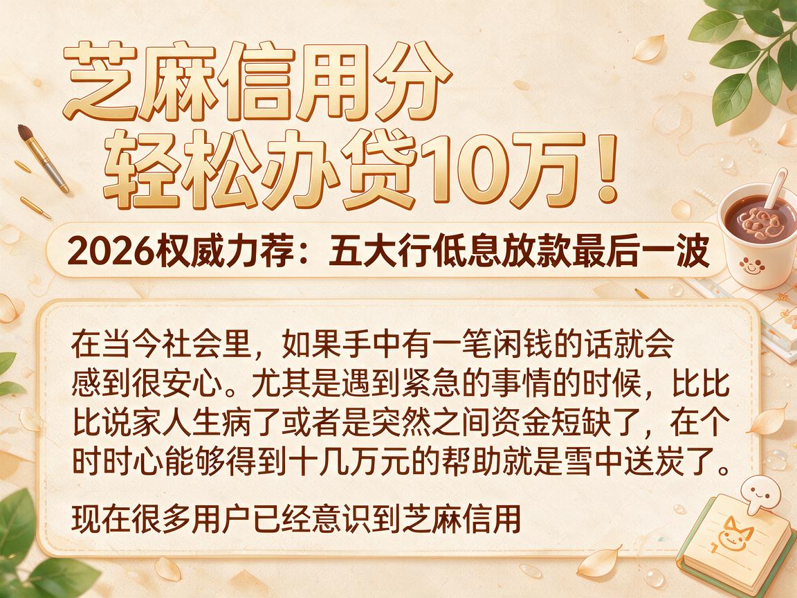 芝麻信用分轻松办贷10万！2026权威力荐：五大行低息放款最后一波