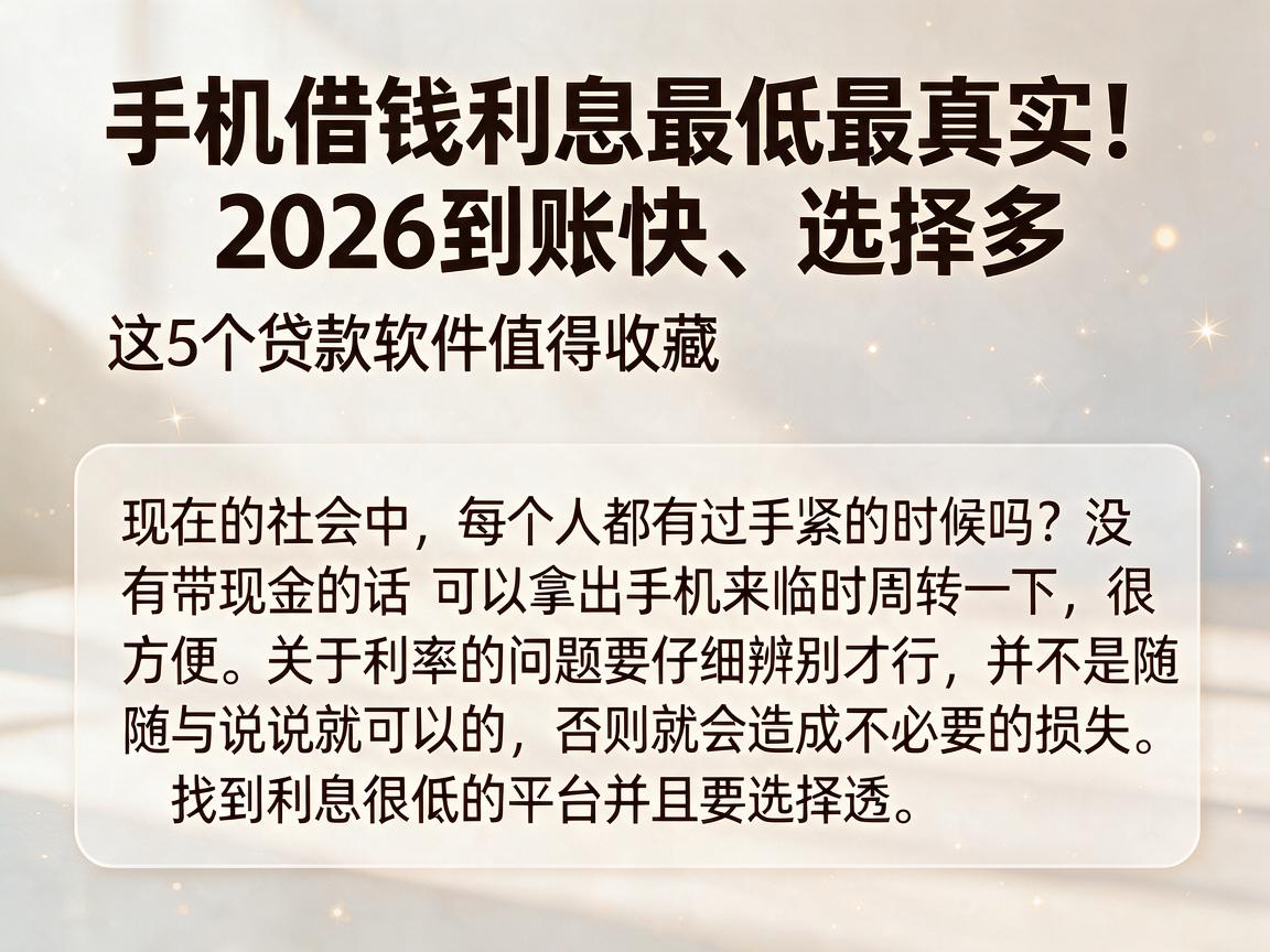 手机借钱利息最低最真实！2026到账快、选择多，这5个贷款软件值得收藏