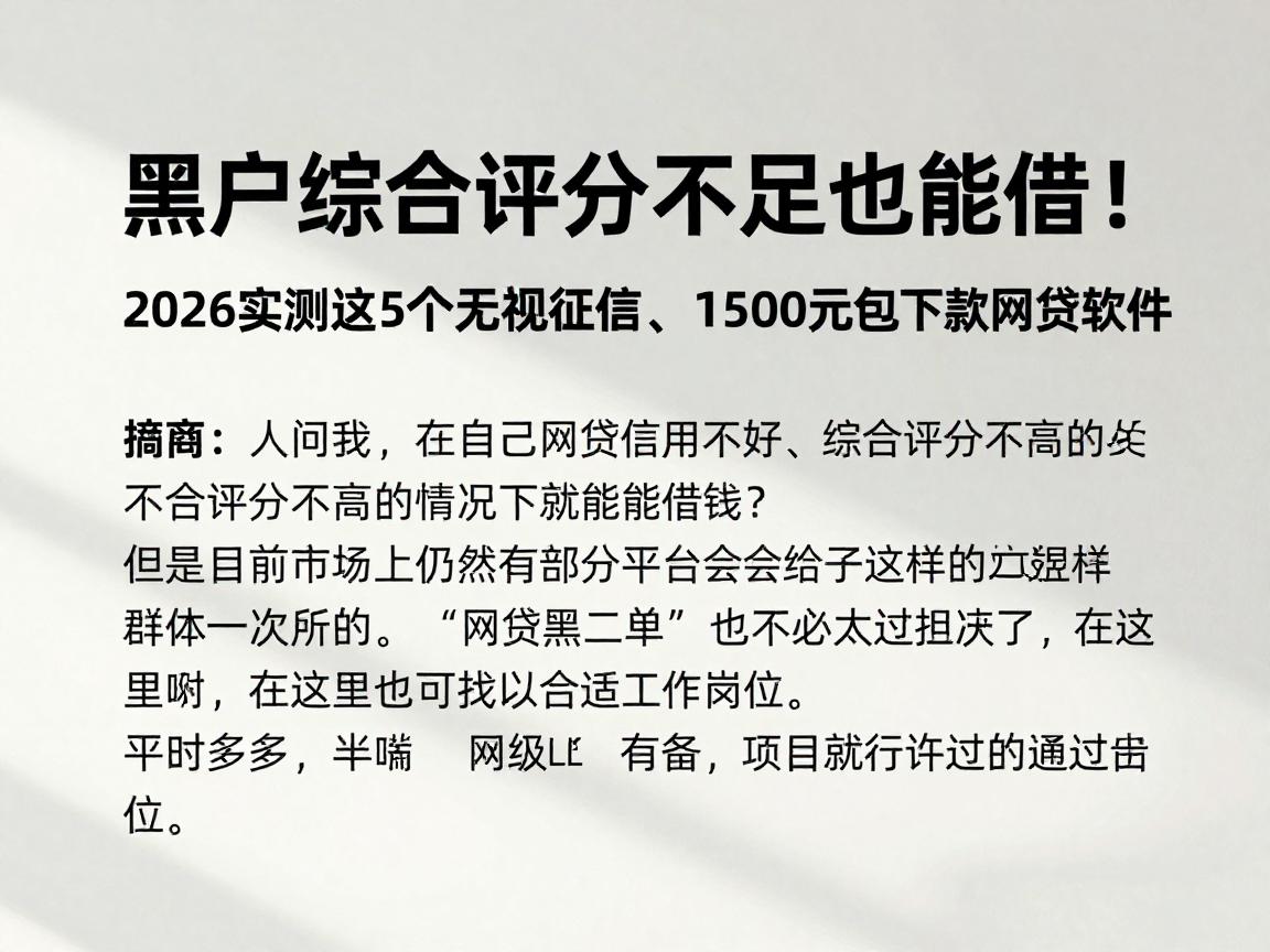 黑户综合评分不足也能借!2026实测这5个无视征信、1500元包下款的网贷软件