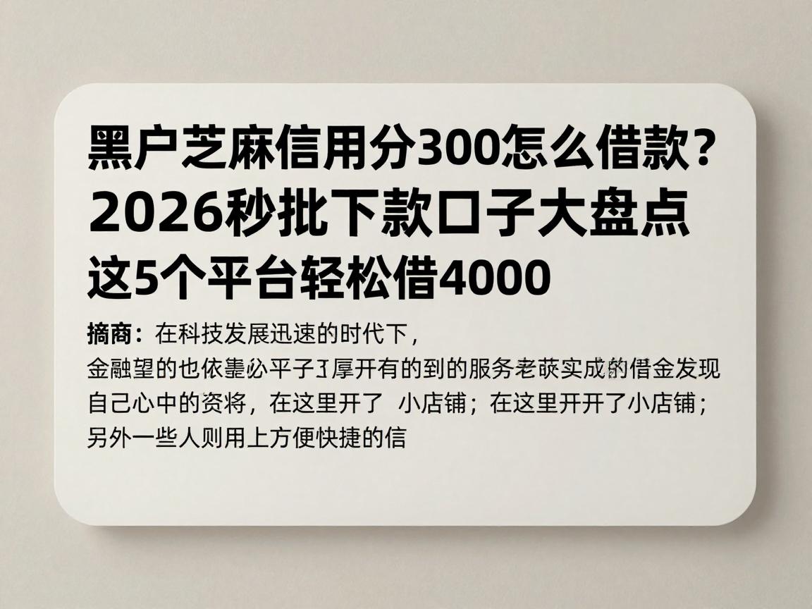 黑户芝麻信用分300怎么借款?2026秒批下款口子大盘点,这5个平台轻松借4000