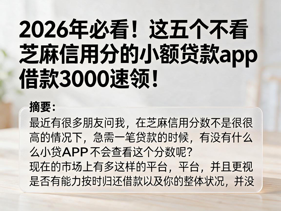 2026年必看！这五个不看芝麻信用分的小额贷款app，借款3000速领！