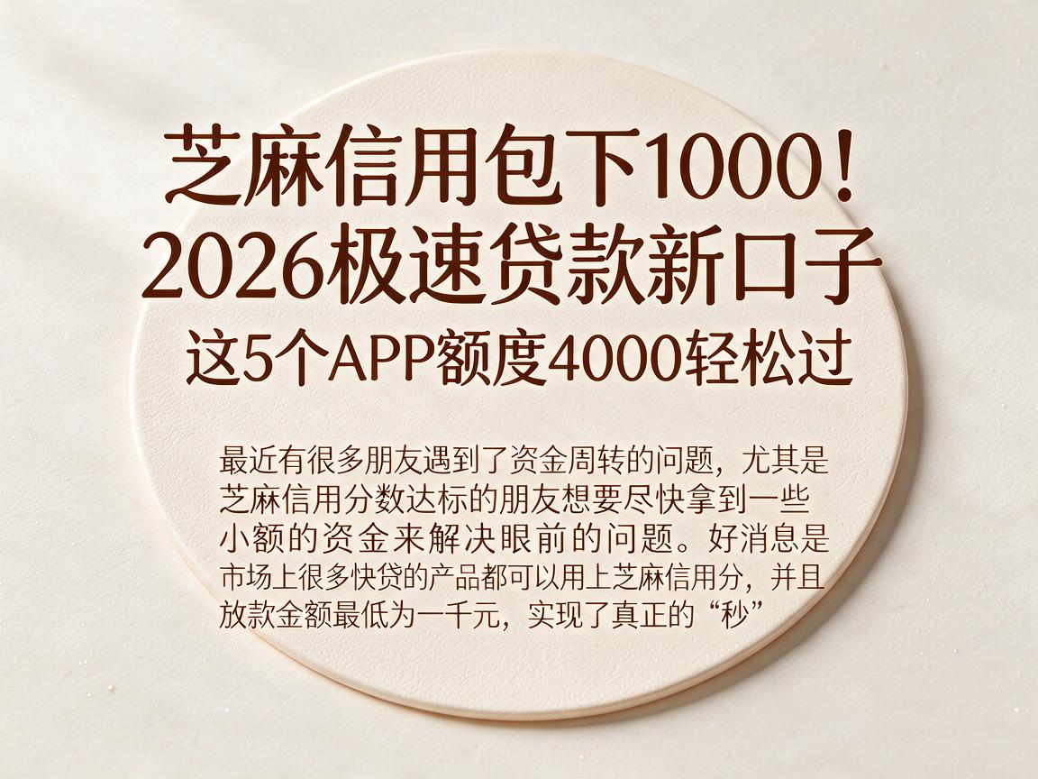 芝麻信用包下1000！2026极速贷款新口子，这5个APP额度4000轻松过