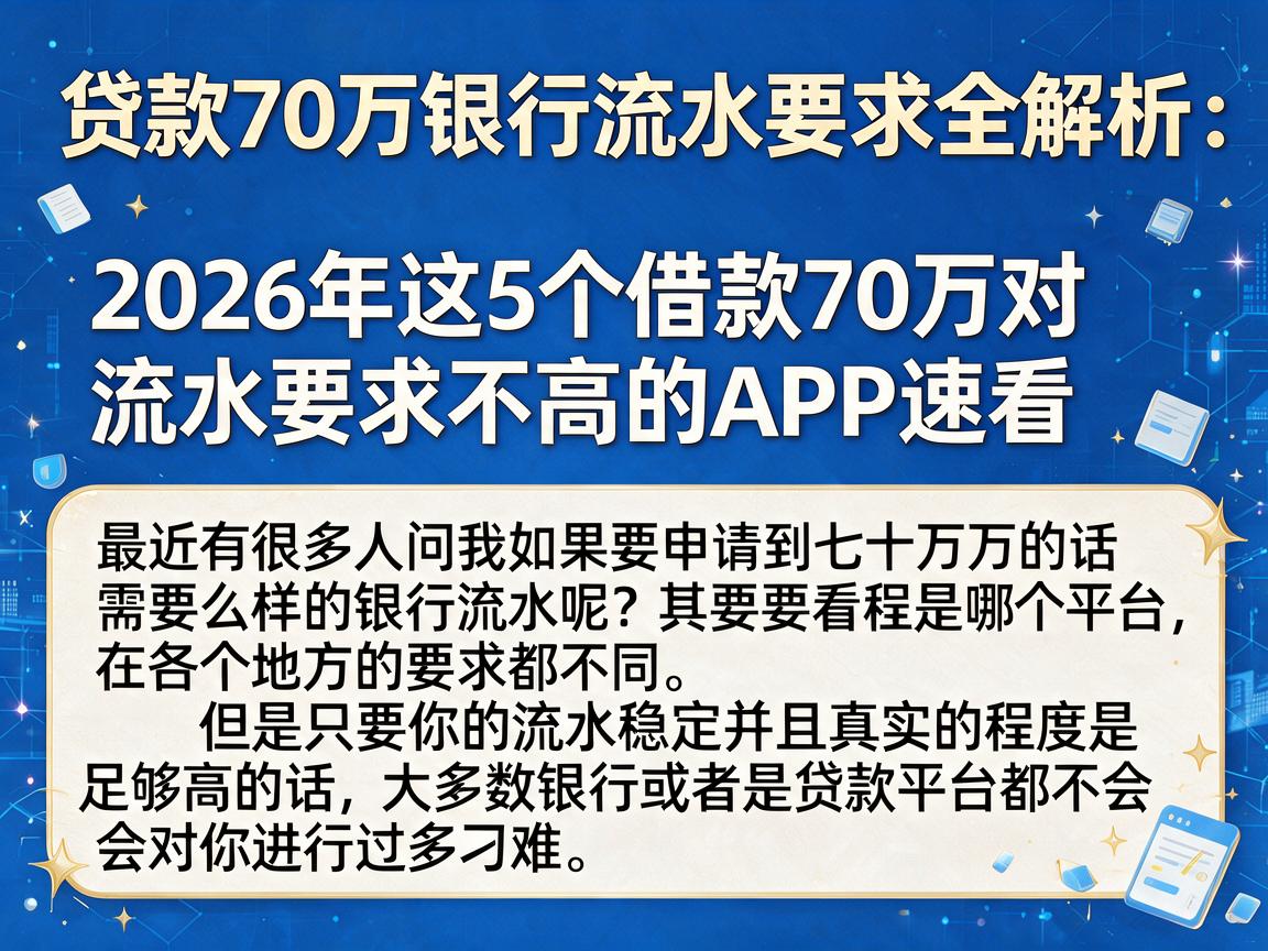 贷款70万银行流水要求全解析：2026年这5个借款70万对流水要求不高的APP速看