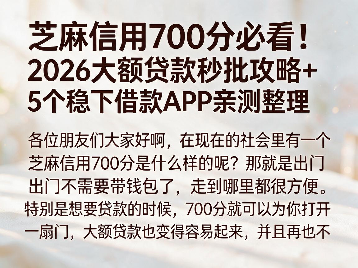 芝麻信用700分必看！2026大额贷款秒批攻略+5个稳下借款APP亲测整理