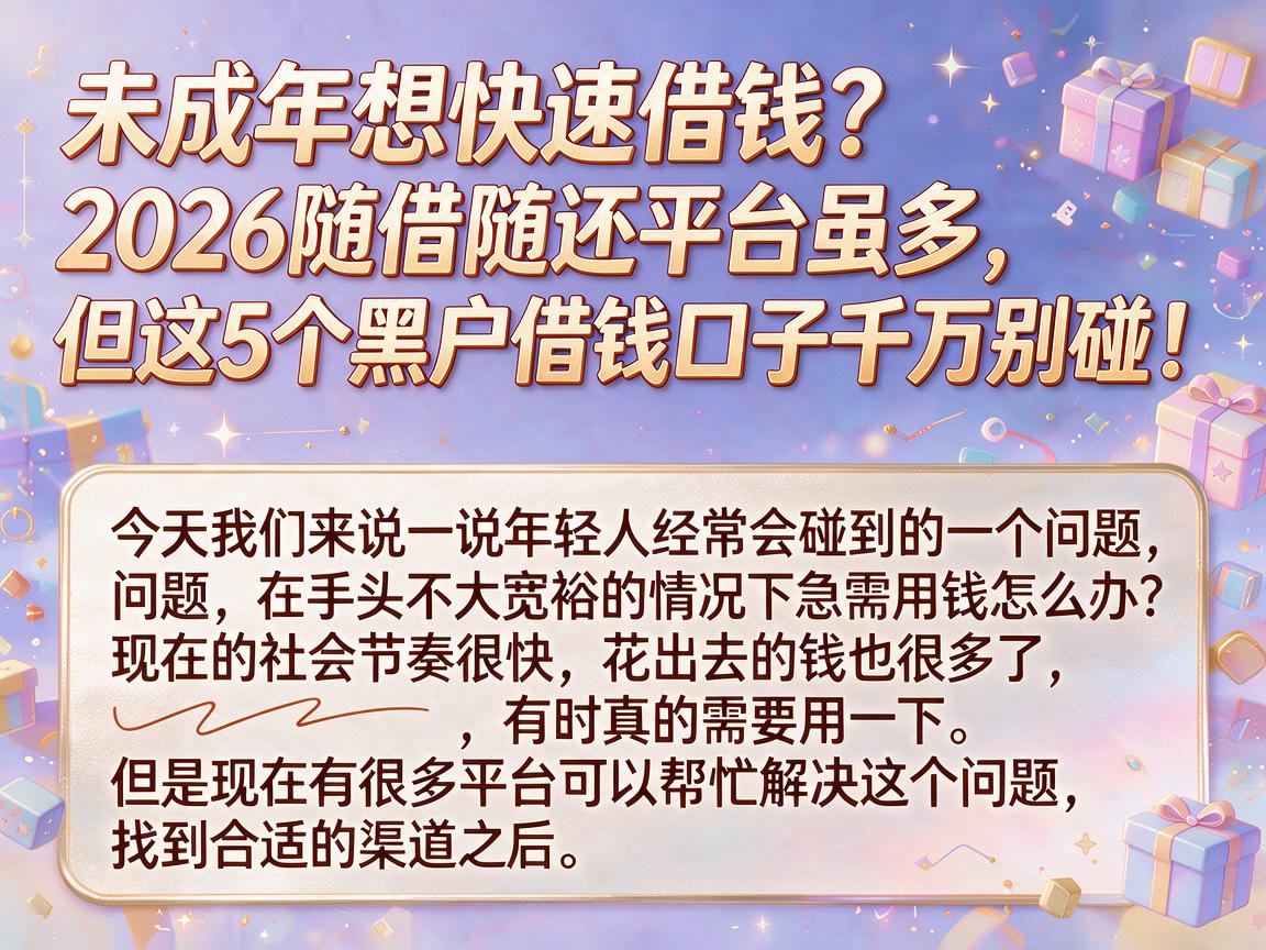 未成年想快速借钱？2026随借随还平台虽多，但这5个黑户借钱口子千万别碰！
