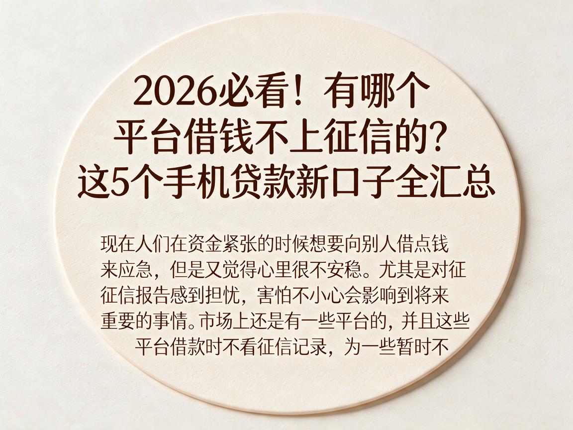 2026必看！有哪个平台借钱不上征信的？这5个手机贷款新口子全汇总