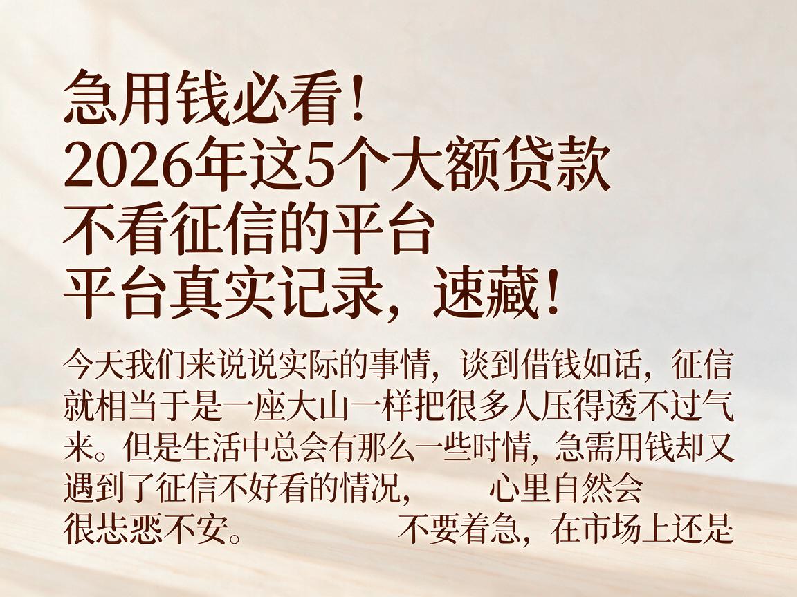 急用钱必看！2026年这5个大额贷款不看征信的平台真实记录，速藏！