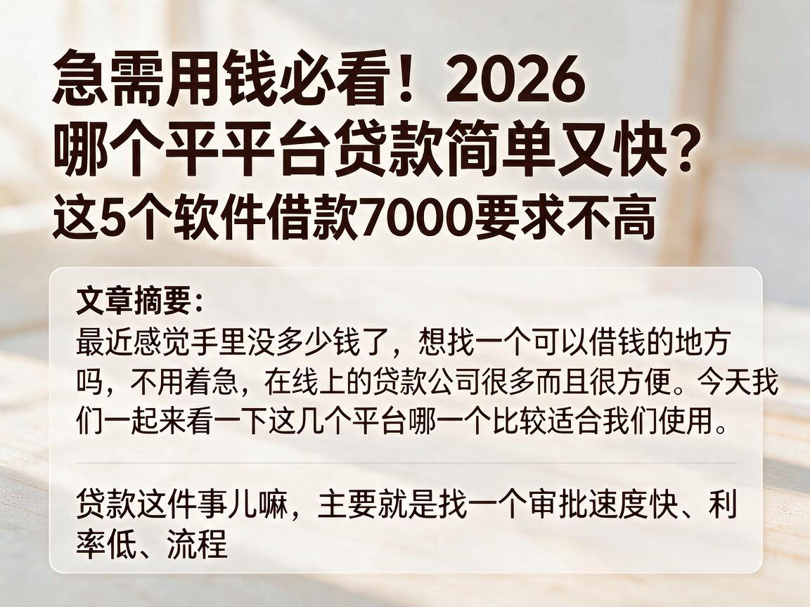 急需用钱必看！2026哪个平台贷款简单又快？这5个软件借款7000要求不高