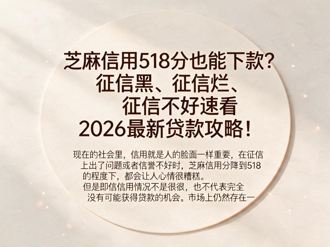 芝麻信用518分也能下款？征信黑、征信烂、征信不好速看2026最新贷款攻略！