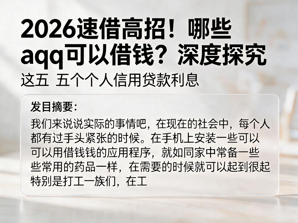 2026速借高招!哪些aqq可以借钱?深度探究这五个个人信用贷款利息