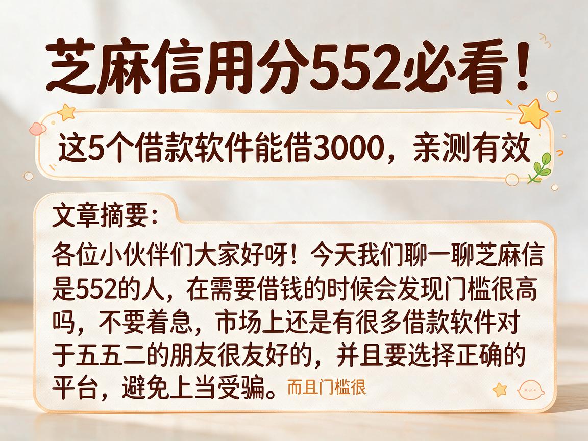 芝麻信用分552必看！这5个借款软件能借3000，亲测有效