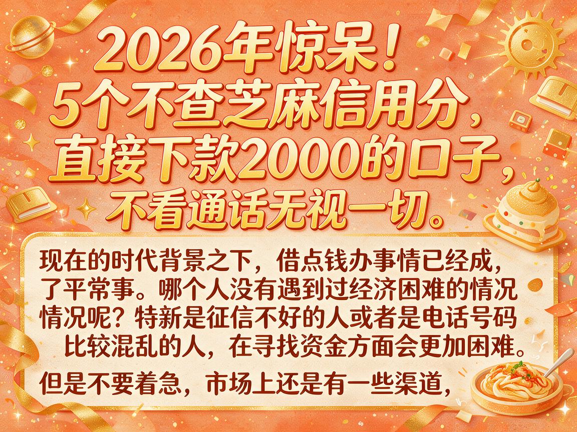 2026年惊呆！5个不查芝麻信用分、直接下款2000的口子，不看通话无视一切