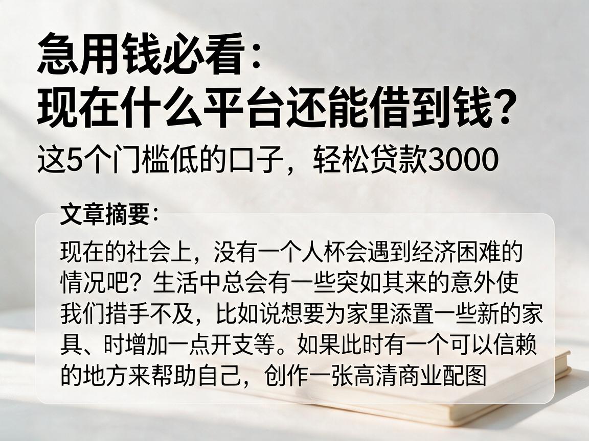 急用钱必看：现在什么平台还能借到钱？这5个门槛低的口子，轻松贷款3000