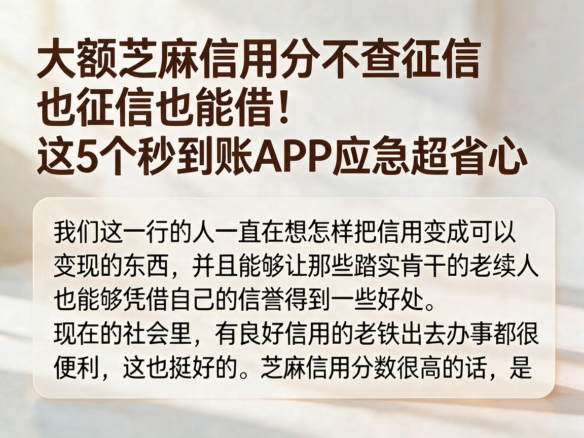 大额芝麻信用分不查征信也能借！这5个秒到账APP应急超省心