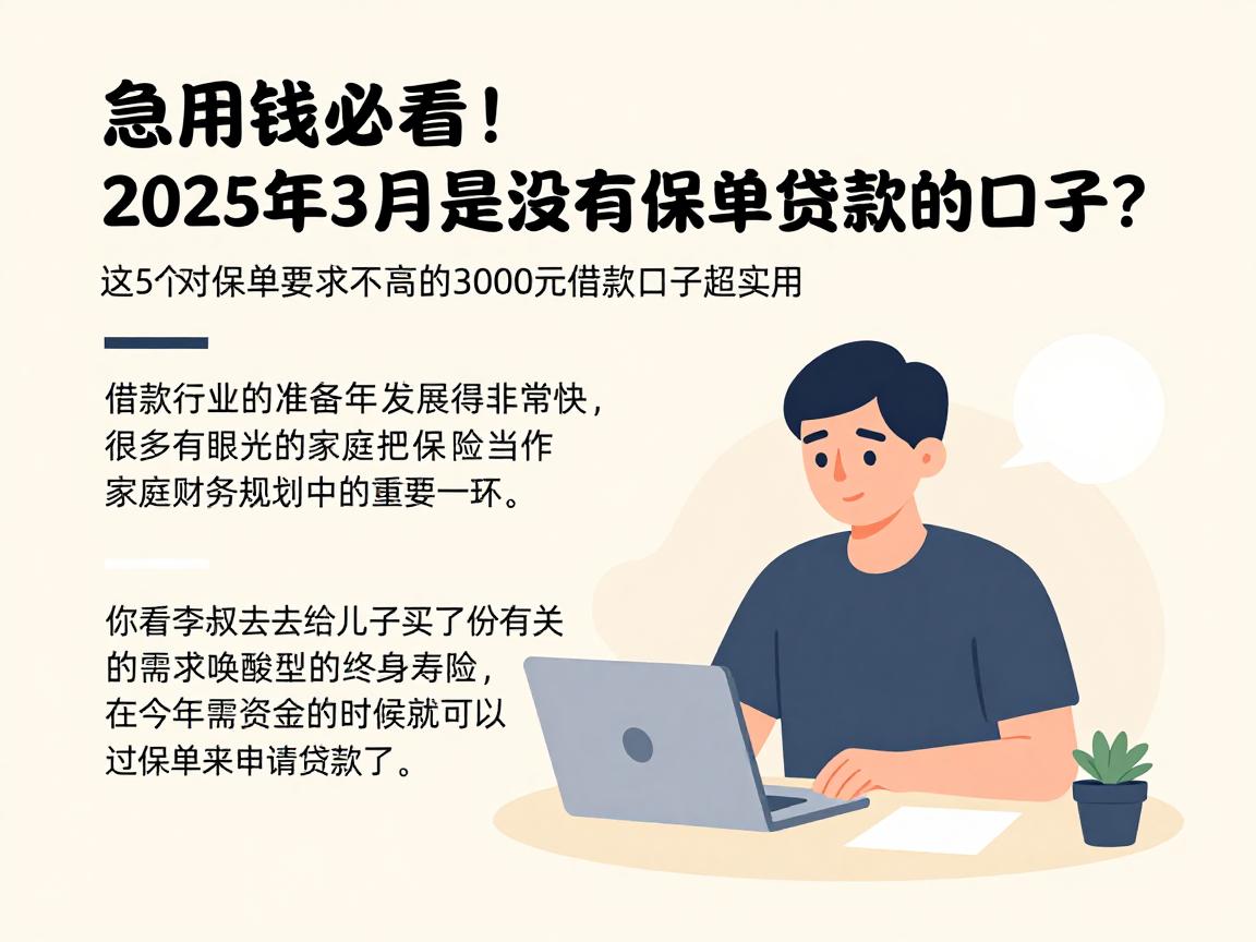 急用钱必看！2025年3月有没有保单贷款的口子？这5个对保单要求不高的3000元借款口子超实用