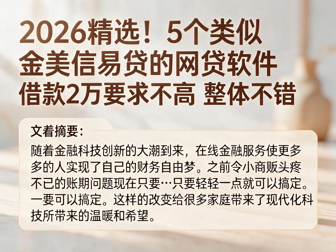 2026精选！5个类似金美信易贷的网贷软件，借款2万要求不高整体不错