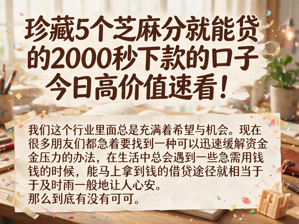 珍藏5个芝麻分就能贷的2000秒下款的口子，今日高价值速看！