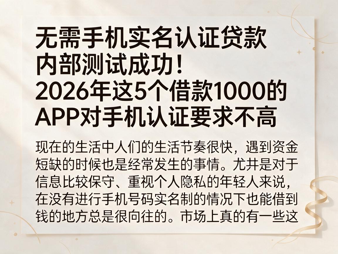 无需手机实名认证贷款内部测试成功！2026年这5个借款1000的APP对手机认证要求不高