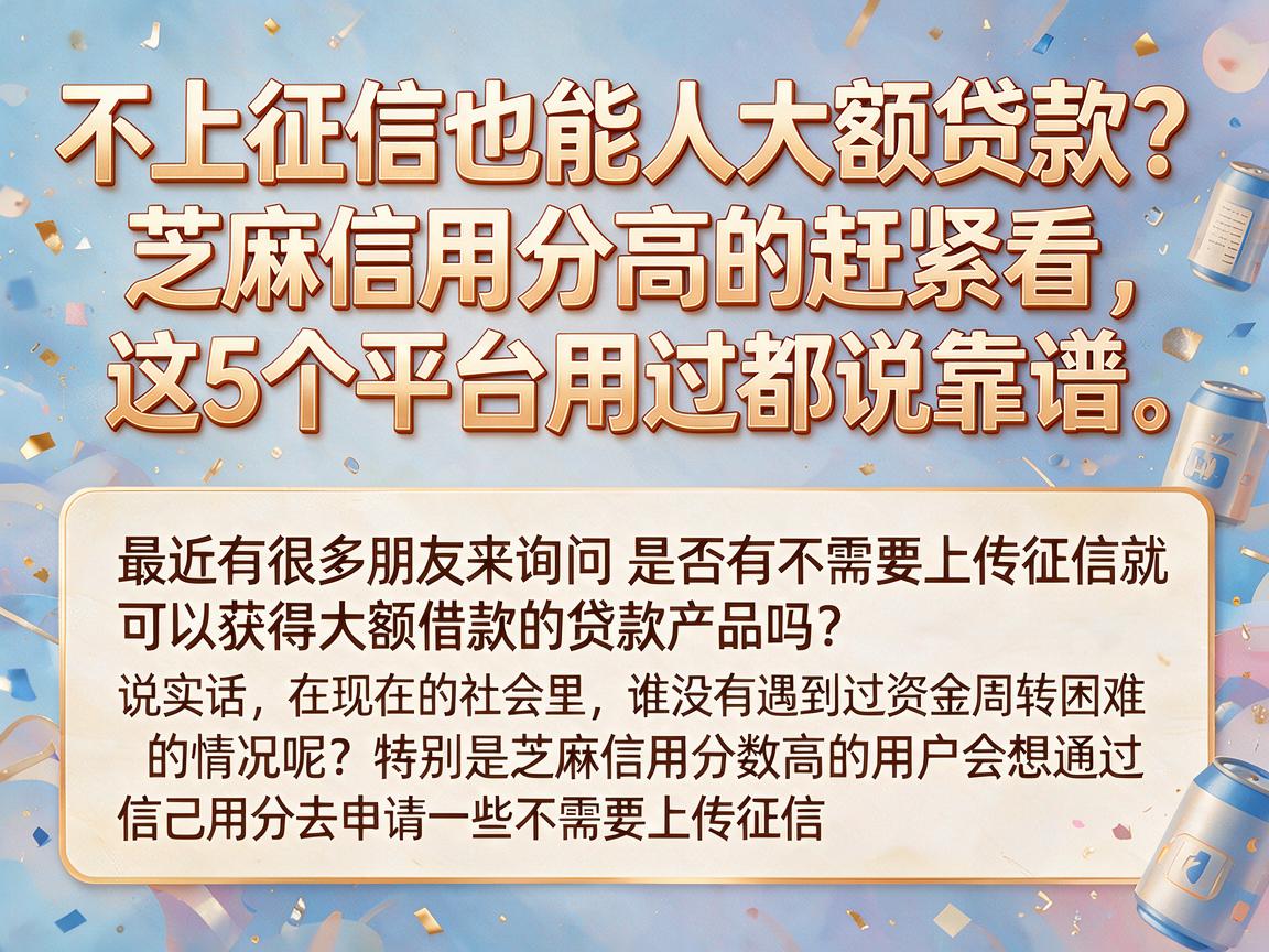 不上征信也能拿大额贷款？芝麻信用分高的赶紧看，这5个平台用过都说靠谱