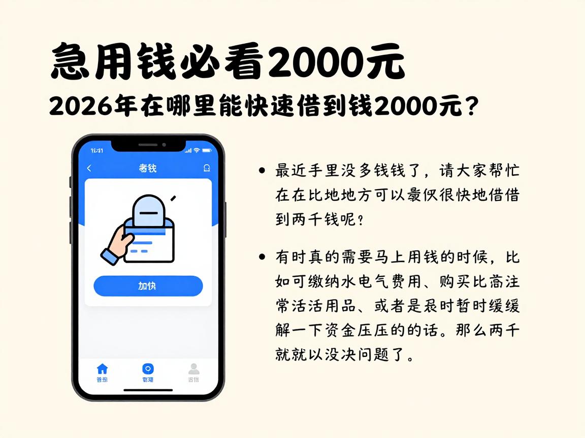 急用钱必看！2026年在哪里能快速借到钱2000元？这5个稳下款软件亲测靠谱