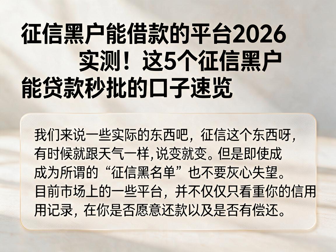 征信黑户能借款的平台2026实测！这5个征信黑户能贷款秒批的口子速览