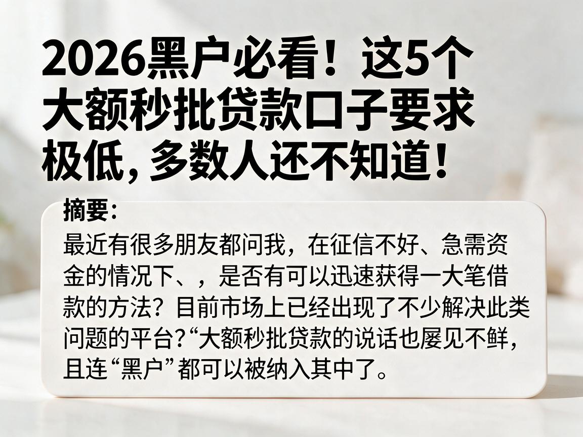 2026黑户必看！这5个大额秒批贷款口子要求极低，多数人还不知道！