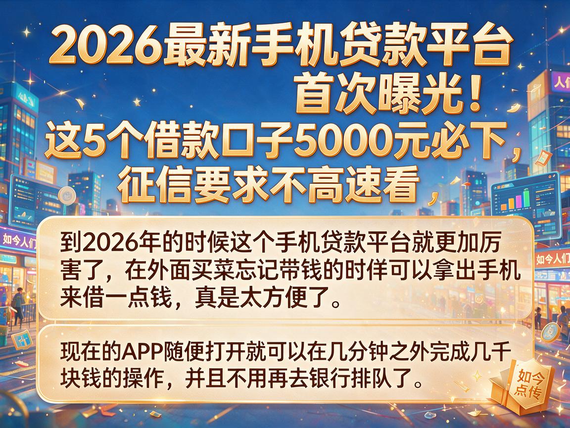 2026最新手机贷款平台首次曝光！这5个借款口子5000元必下，征信要求不高速看