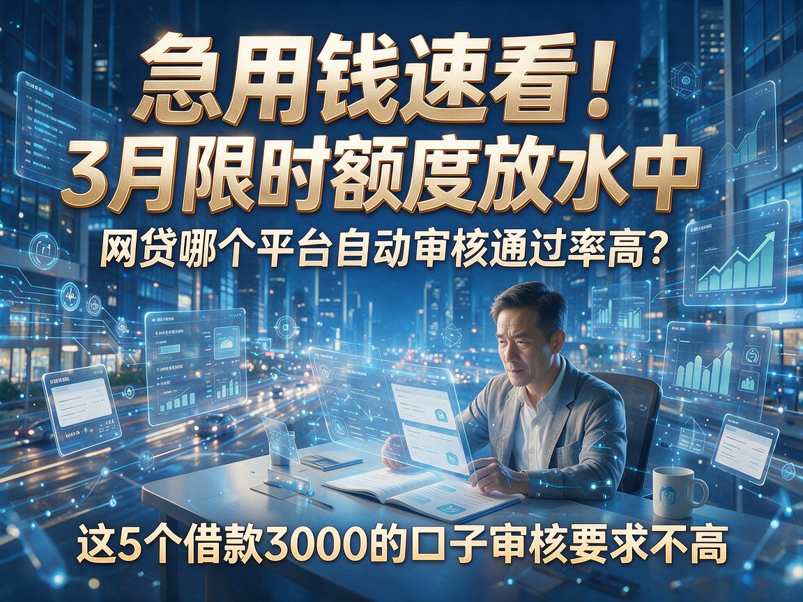 急用钱速看！3月限时额度放水中，网贷哪个平台自动审核通过率高？这5个借款3000的口子审核要求不高！