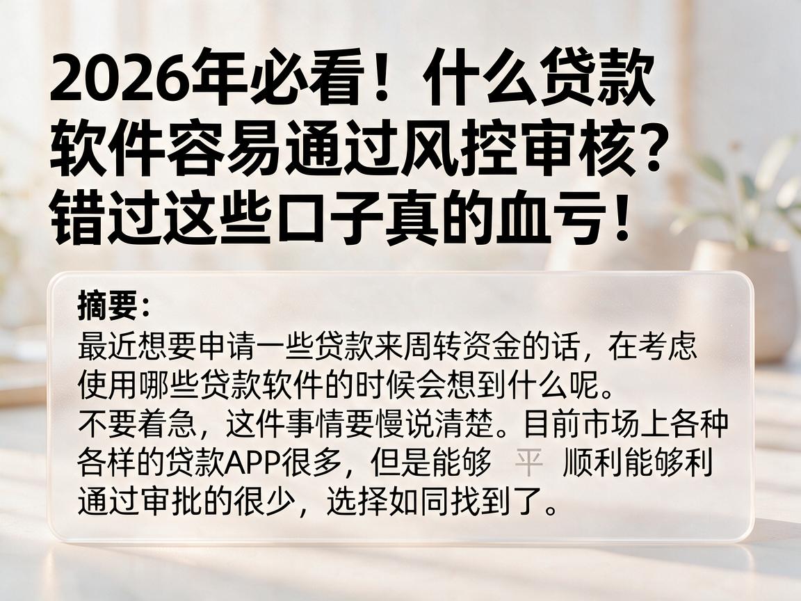 2026年必看！什么贷款软件容易通过风控审核？错过这些口子真的血亏！