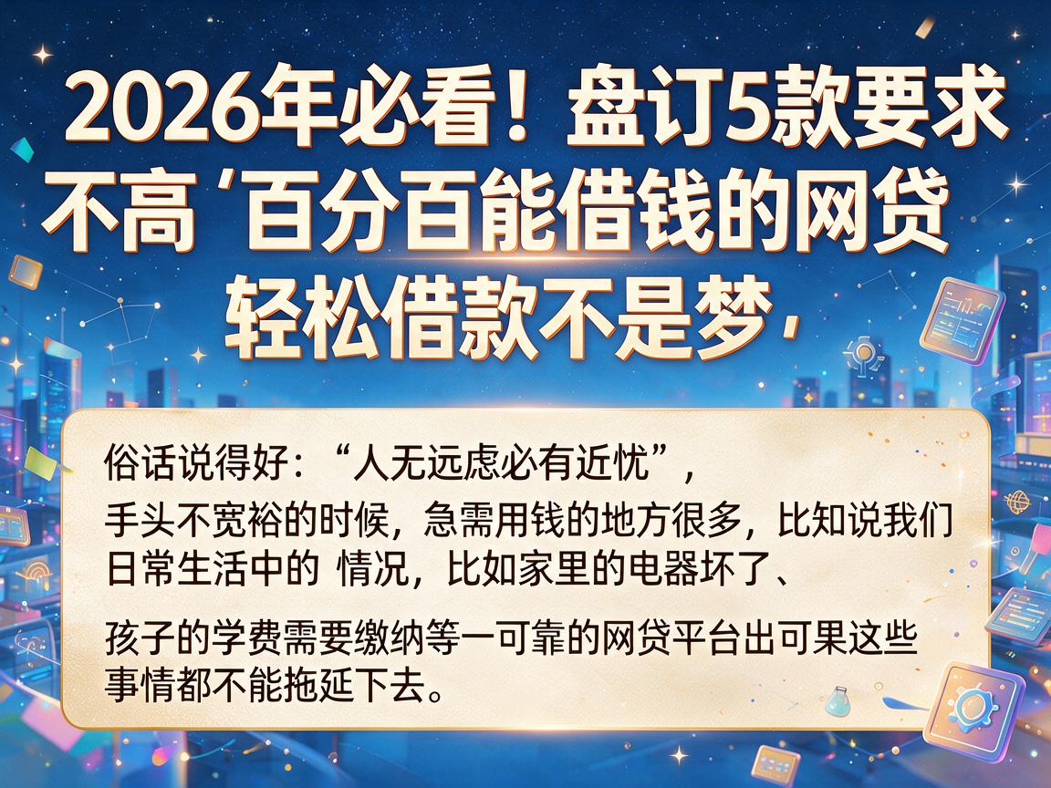 2026年必看!盘点5款要求不高的百分百能借钱的网贷,轻松借款不是梦