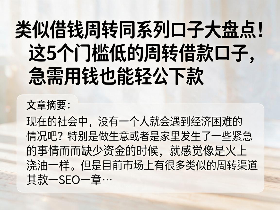 类似借钱周转同系列口子大盘点！这5个门槛低的周转借款口子，急需用钱也能轻松下款