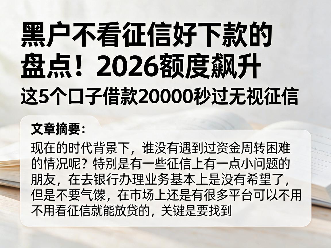 黑户不看征信好下款的盘点!2026额度飙升,这5个口子借款20000秒过无视征信