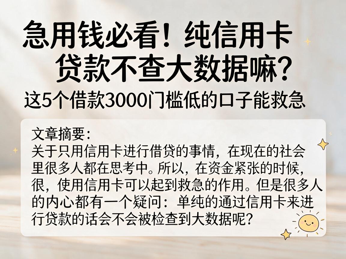 急用钱必看!纯信用卡贷款不查大数据嘛?这5个借款3000门槛低的口子能救急