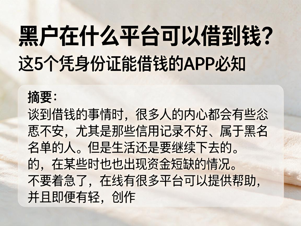 黑户在什么平台可以借到钱？这5个凭身份证能借钱的APP必知