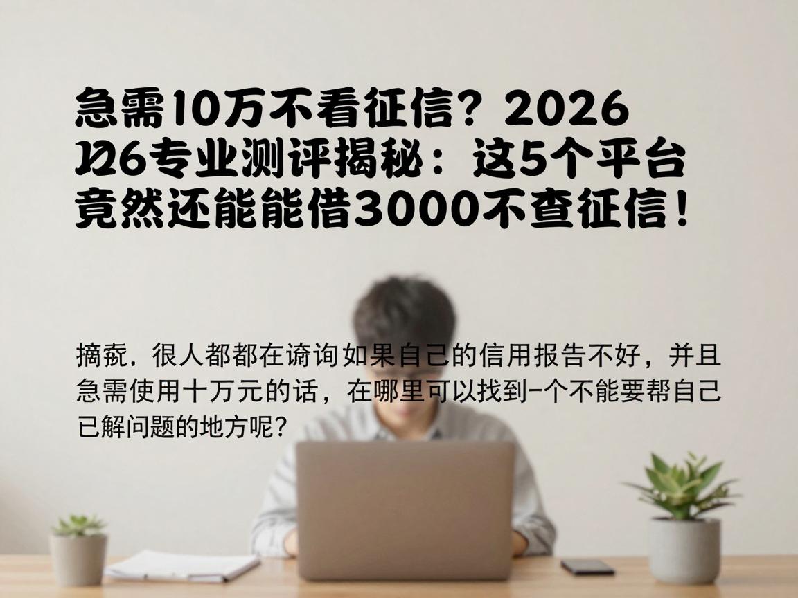 急需10万不看征信？2026专业测评揭秘：这5个平台竟然还能借3000不查征信！