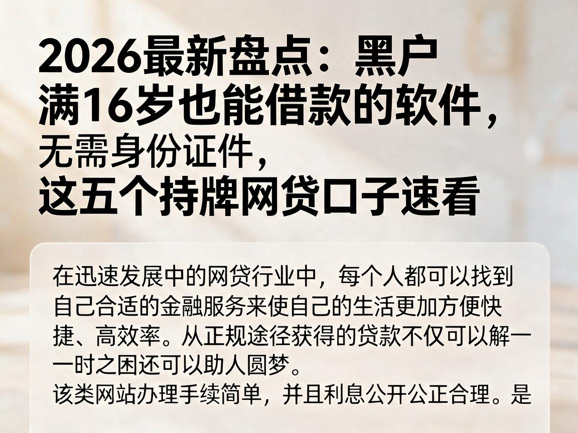 2026最新盘点：黑户满16岁也能借款的软件，无需身份证件，这五个持牌网贷口子速看