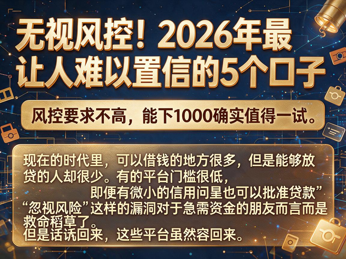 无视风控！2026年最让人难以置信的5个口子，风控要求不高，能下1000确实值得一试