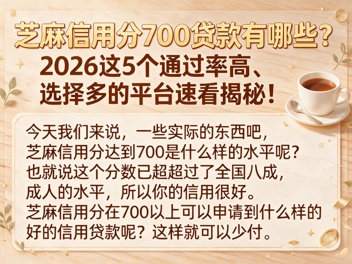 芝麻信用分700贷款有哪些？2026这5个通过率高、选择多的平台速看揭秘！