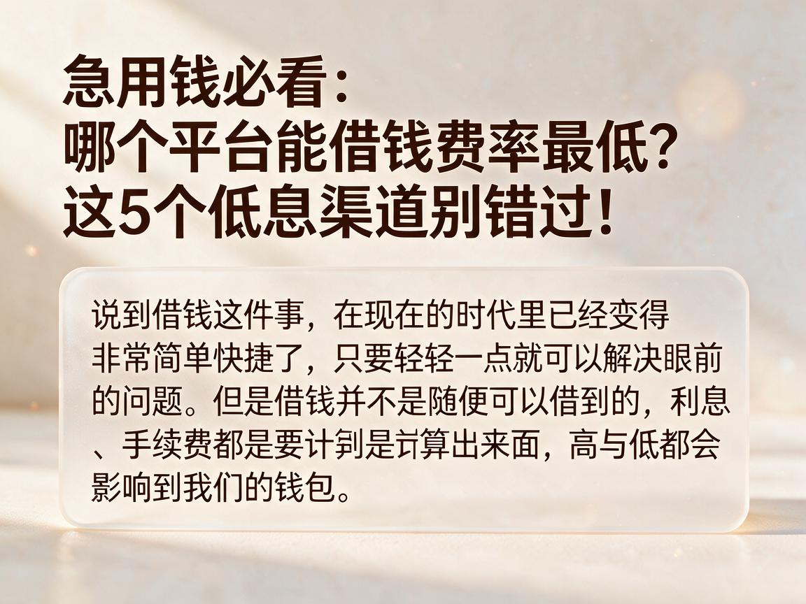急用钱必看：哪个平台能借钱费率最低？这5个低息渠道别错过！