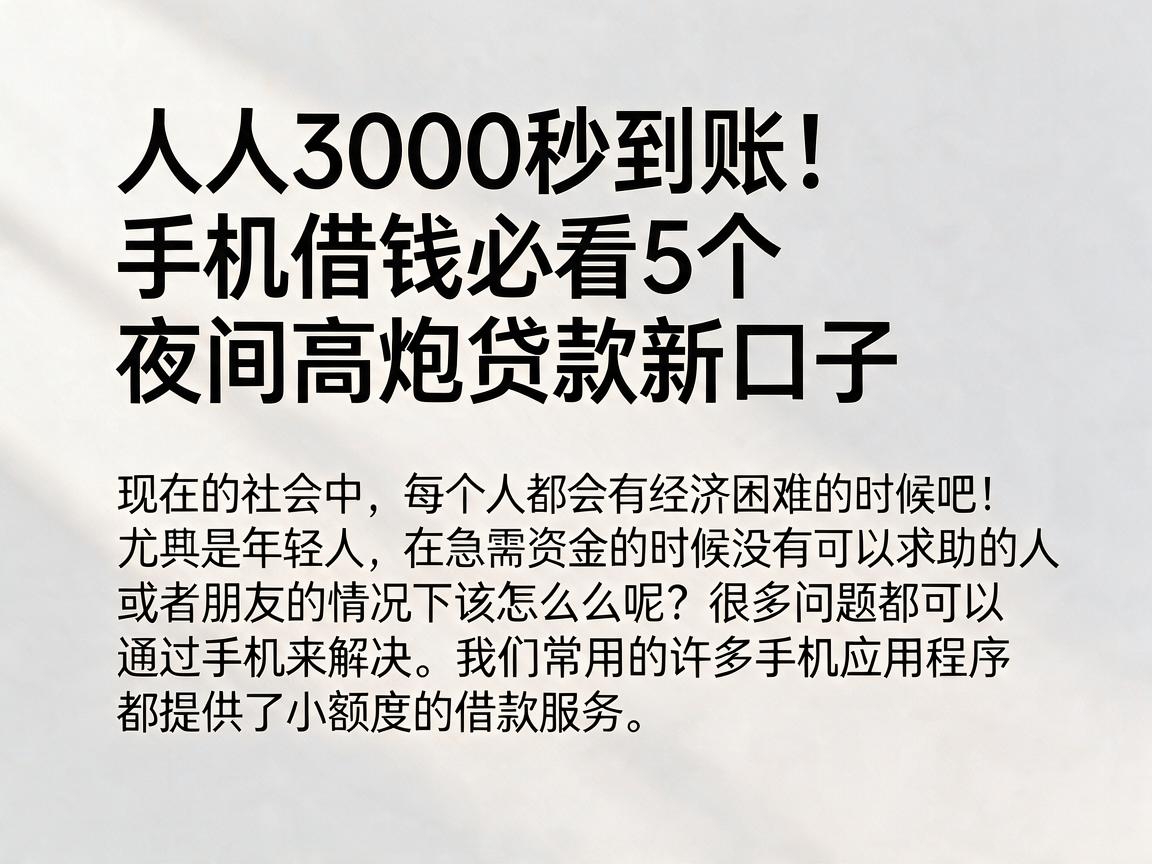 人人3000秒到账！手机借钱必看5个夜间高炮贷款新口子