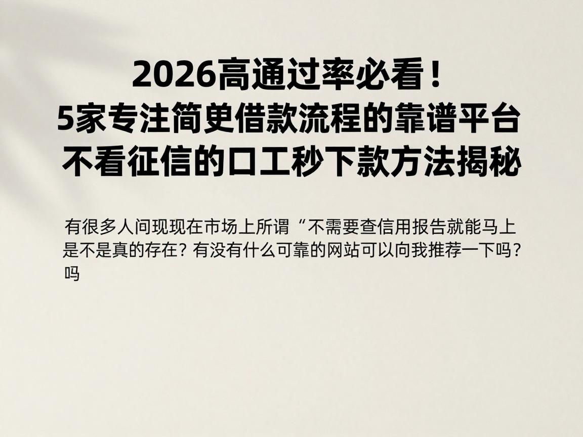 2026高通过率必看！5家专注简便借款流程的靠谱平台，不看征信的口子秒下款方法揭秘