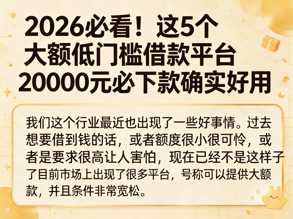 2026必看！这5个大额低门槛借款平台，20000元必下款确实好用