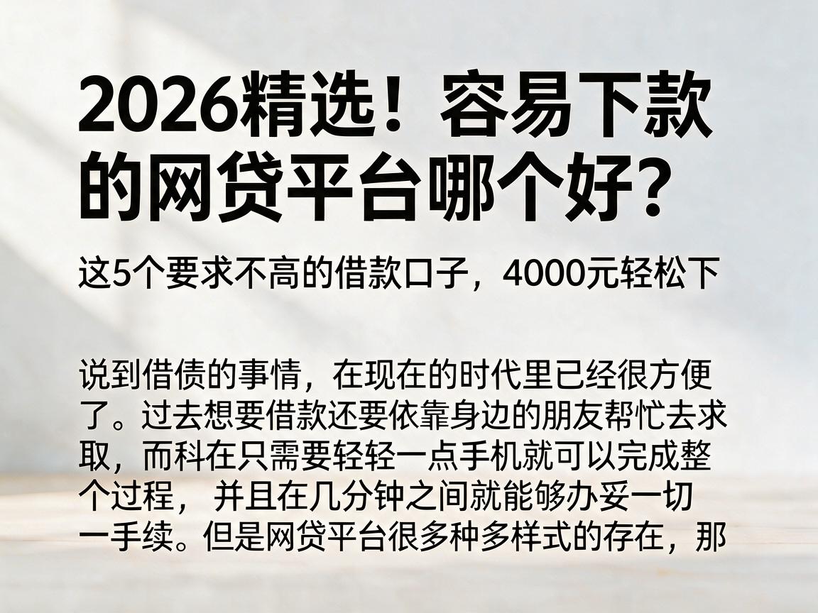 2026精选！容易下款的网贷平台哪个好？这5个要求不高的借款口子，4000元轻松下